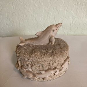 Vintage CCI Dolphin Design Sculpted Resin Trinket Box Signed